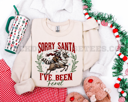 SORRY SANTA I'VE BEEN FERAL- RACCOON RIDING REINDEER