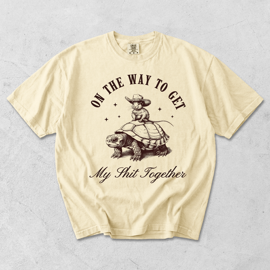 ON MY WAY TO GET MY SHIRT TOGETHER- MOUSE RIDING TURTLE