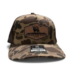 RICHARDSON 112 , BARK DUCK , WITH ULTRA VIEW DRONE RECOVERY BROWN LEATHER PATCH